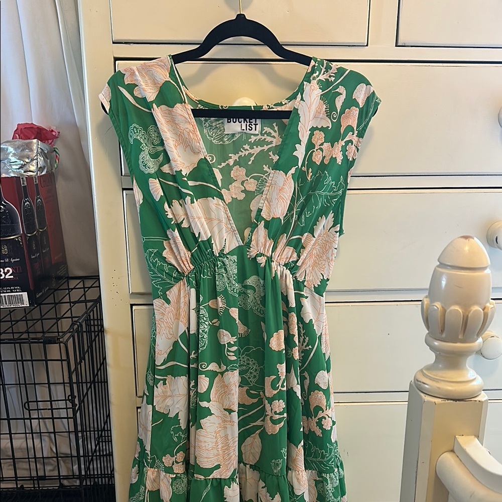 BUCKETLIST Green and Pink Floral Dress